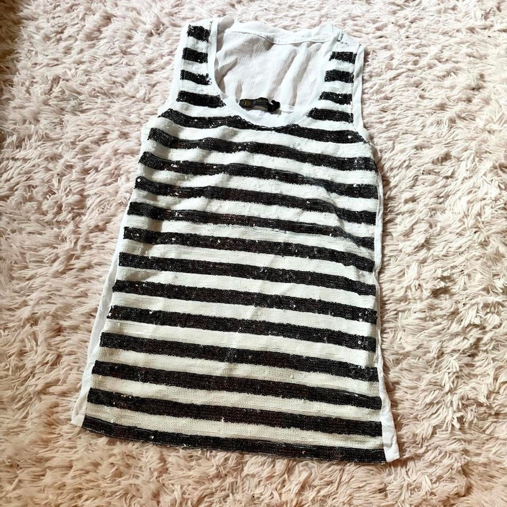Sequin Stripe Lightweight Whimsical Preppy Coastal Hamptons Tank Womens M Glam